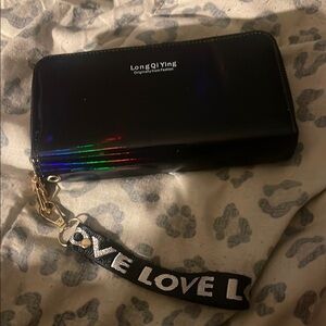Longqi Ying Black Wallet with Love Strap